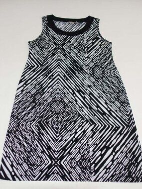 Chico's Women's Sleeveless Shift Dress Size 2 / 12 Black White Knee Length